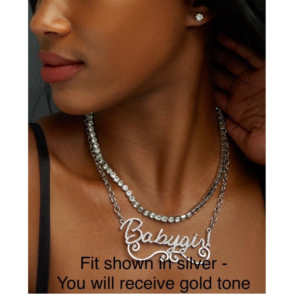 Y2K Aaliyah Jewelry Set Gold Rhinestone CZ Earring Studs Necklace Babygirl Chain - Picture 3 of 6